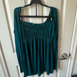 Turquoise blue Long sleeve babydoll top, Large